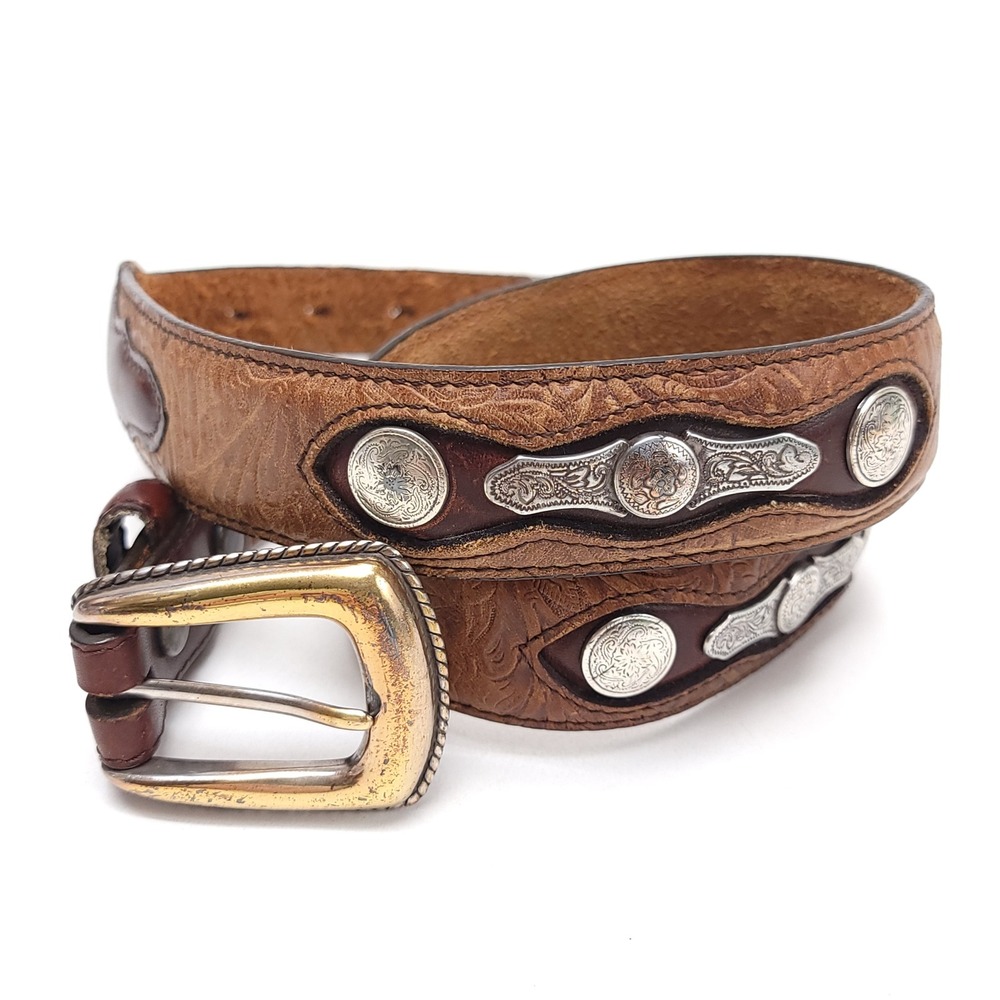 Resistol Mens Brown Tooled Leather Western Concho Belt 34 RI201426